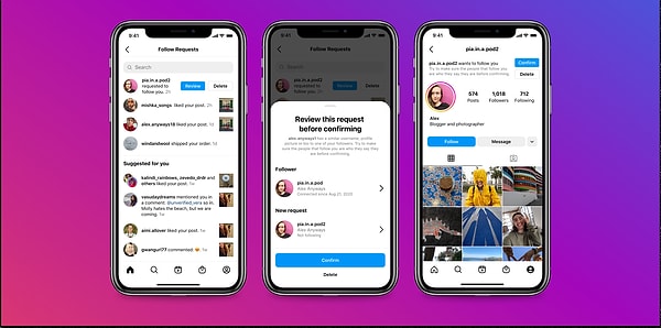 Instagram'a gelen en ilginç güvenlik özelliği ise listenizde olan birinin ismiyle yeni bir takip talebi aldığınızda inceleme talep edebilmek oldu.