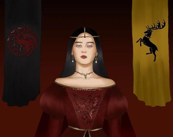 Prens Aemon Targaryen ile Leydi Jocelyn Baratheon'un kızı olan Rhaenys, kitaptaki tasvirine göre siyah saçlı ve çok güzel bir kadındı.