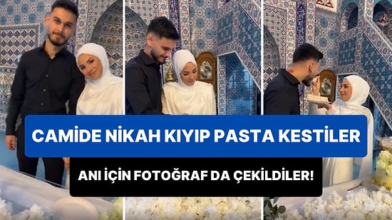 Camide Nikah Kıyan Çift, Pasta Kesti: Fotoğraf Çekimi de Yapan Çift Tepki Çekti