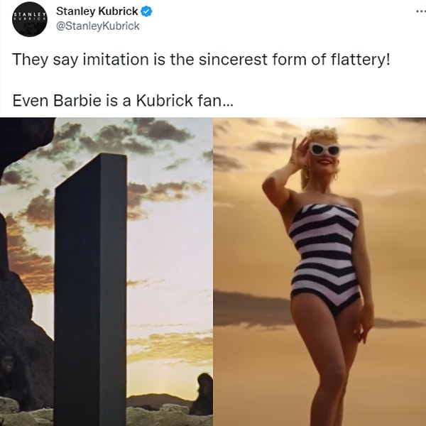 Resmi Kubrick Twitter sayfasında “Taklit, dalkavukluğun en içten halidir derler." ve “Barbie bile bir Kubrick hayranı…” yorumları yapıldı.
