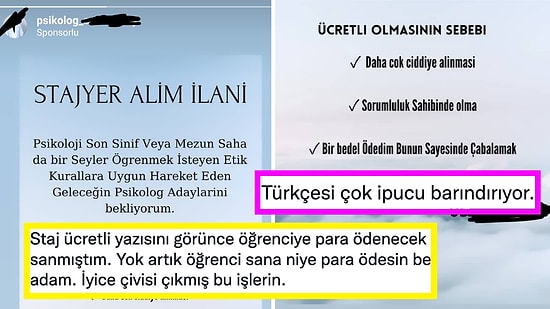 Korkunç Türkçesiyle Stajyer Öğrencilerden Para İsteyen Psikoloğun Reklamı Sinirlerinizi Zıplatacak