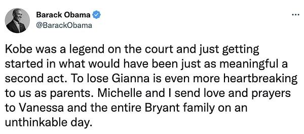 Barack Obama’nın Kobe Bryant için yaptığı paylaşım: