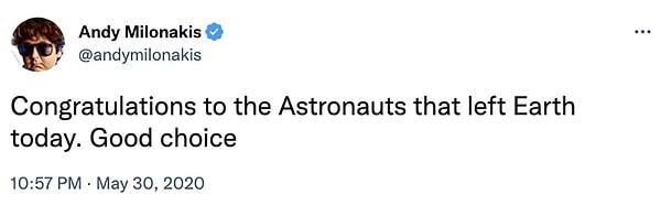 Andy Milonakis’in SpaceX’in ilk astronotlu görevinden sonra yaptığı paylaşım: