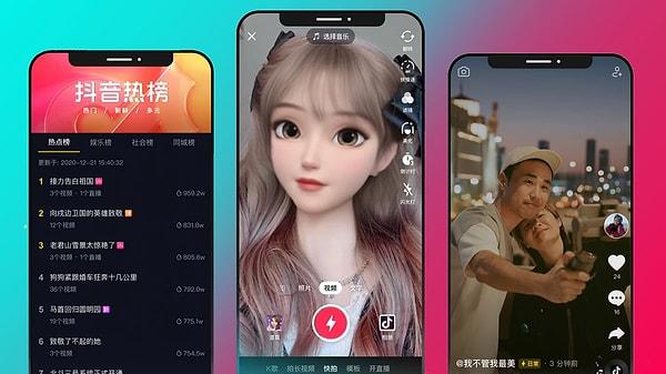 TikTok'un Çin'de kullanılan versiyonu Douyin ise aylık 600 milyon kullanıcıya sahip.