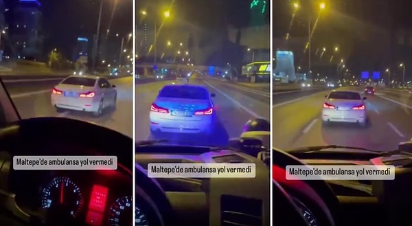 Maltepe E5 yolunda kaydedilen görüntülerde, ambulansın geçişini ısrarlı bir şekilde engellemeye çalışan şoför, şerit değiştirerek ambulansı engelledi.