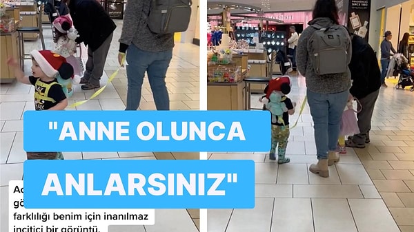 4- TikTok kullanıcısı, çocuğunu AVM'nin içinde tasma ile gezdiren bir annenin videosunu paylaştı.