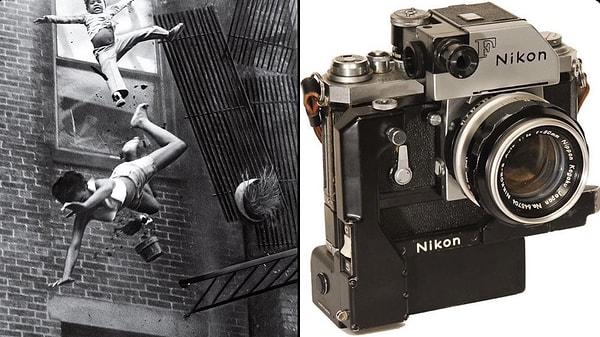 Stanley Forman tarafından 1975 yılında Nikon F ile çekilen Yangından Kaçış isimli fotoğraf.
