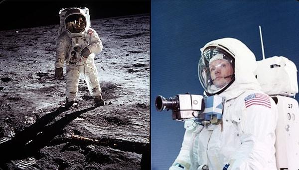 Neil Armstrong'un 1969 yılında Hasselblad 500C ile Buzz Aldrin'i Ay'da yürürken çektiği an.