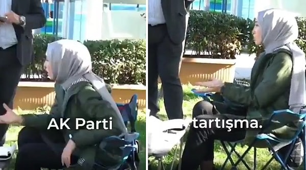 Rümeysa Kadak o anlarda vatandaşa, "Ben cevap vermek için değil, anlamak için dinlerim. Bugün valla anlamak için geldim. İyi ki tanıştık, kartımı da vereyim" diyor.