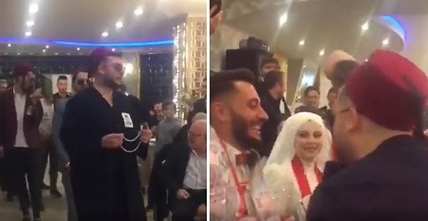 Kafalarına fes takıp dadın fotoğrafının olduğu tabut ile düğüne gelen damadın arkadaşları, damadın cenaze namazını kılıp helallik istediler.