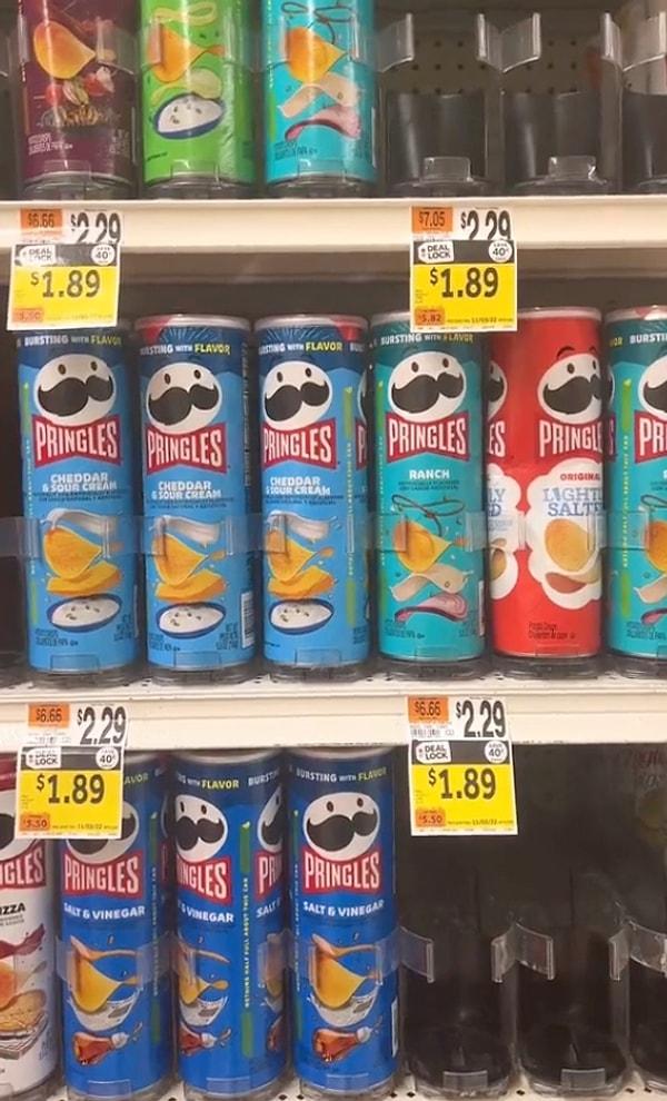 Son olarak Amerika'ya göz atıyoruz, 1.89 dolar olan Pringles'tan asgari ücretli bir çalışan 1200 adet satın alabilir.