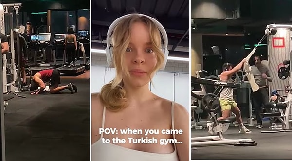 Polina, paylaştığı videoda spor salonunda karşılaştığı manzaralar karşısındaki şaşkınlığını gizleyemezken görülüyor...