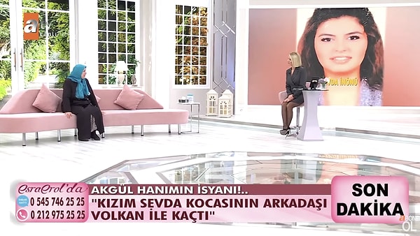 Esra Erol'a gelen Akgül Hanım, evli kızını damadının en yakın arkadaşı Volkan'ın kaçırdığını iddia etti.