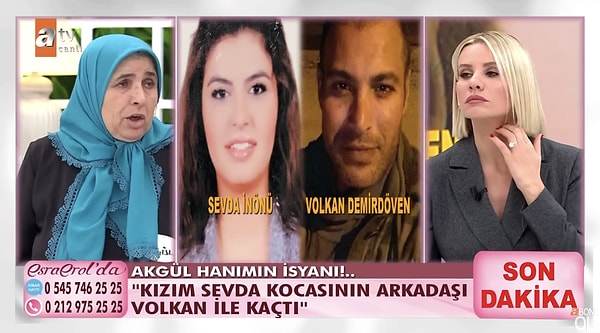 Volkan'ın Sevda'nın elinden tutup 'Kötü enerjiyi alacağım, iyi enerjiyi vereceğim' dediğini belirtti. Akgül Hanım, Sevda ve Volkan'ın birlikte kendi evinden kaldığını ve Volkan'ın "Tanju'dan kurtardım senin kızınla evleneceğim." dediğini iddia etti. Ayrıca Akgül Hanım, Tanju, Sevda ve Volkan'ın birlikte bir süre yaşadığını da ekledi.