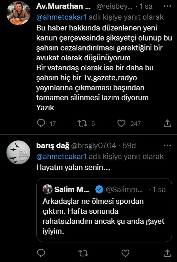 Ahmet Çakar'ın neden bu tarz bir tweet attığı bilinmezken kendisine sosyal medyada büyük tepki oluştu.