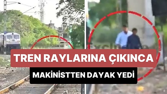 Tren Raylarına Çıkarak Hayatını Tehlikeye Atan Adamı Döven Makinist