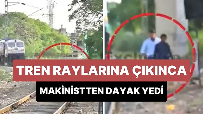 Tren Raylarına Çıkarak Hayatını Tehlikeye Atan Adamı Döven Makinist