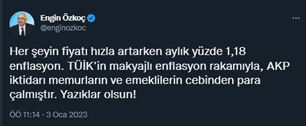 CHP Grup Başkanvekili ve Sakarya Milletvekili Engin Özkoç, "Yazıklar olsun" ifadelerini kullandı.