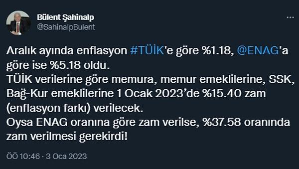 Demokrat Parti Ekonomik İşler Başkanı Bülent Şahinalp, enflasyon oranlarına göre zam oranlarını yazdı.