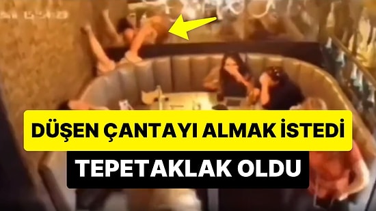 Koltuğun Arkasına Düşen Çantasını Almak İsterken Tepetaklak Olan Kadının Viral Olan Anları