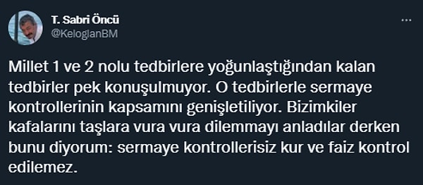 Yılın son günü TCMB'nin yaptığı açıklamaya dair Dr. Sabri Öncü'nün yorumu da bu paylaşımlarla dikkat çekti.