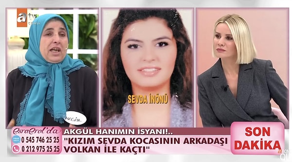 Esra Erol'a katılan Akgül Hanım, damadının en yakın arkadaşının kızı Sevda'yı kaçırdığını iddia etti. Yayında ortaya çıkan detaylar ise izleyenleri şaşırttı.