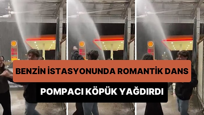 Benzin İstasyonunda Dans Eden Çifte Tazyikli Köpük Yağdırarak Romantik Anlar Yaşatan Pompacı Dayı