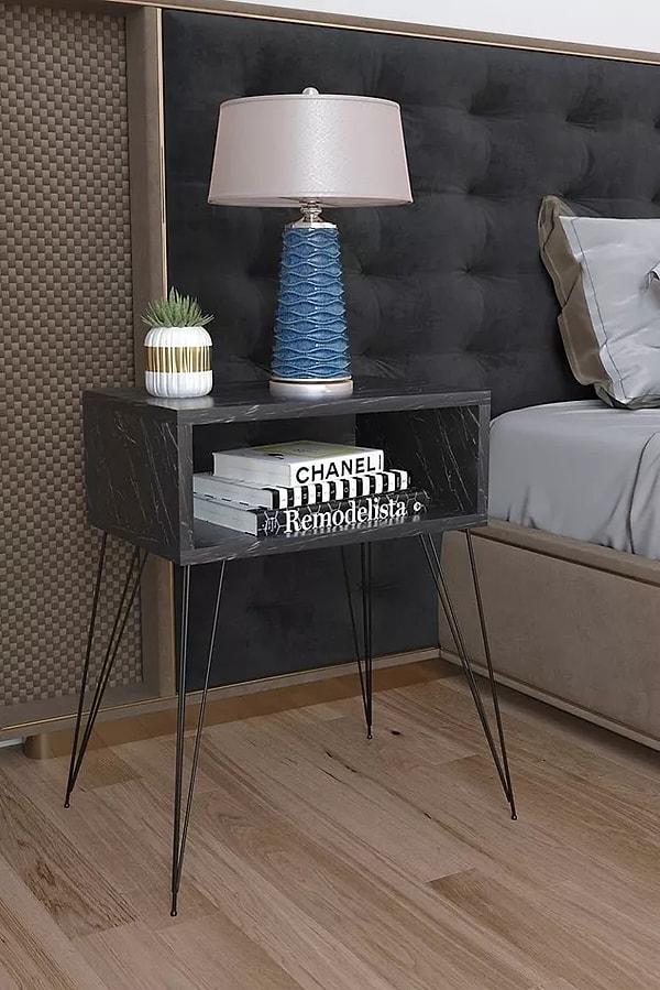 7. Marble design bedside table with metal legs