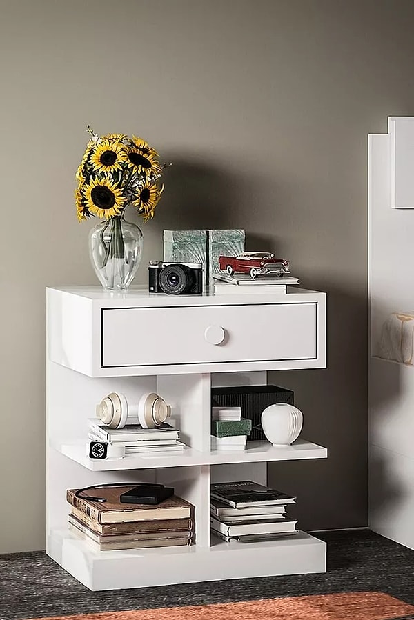 11. Sycamore bedside table with four compartments, drawers