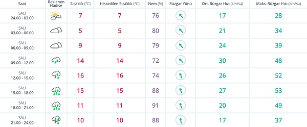 10 Ocak Salı İzmir Hava Durumu