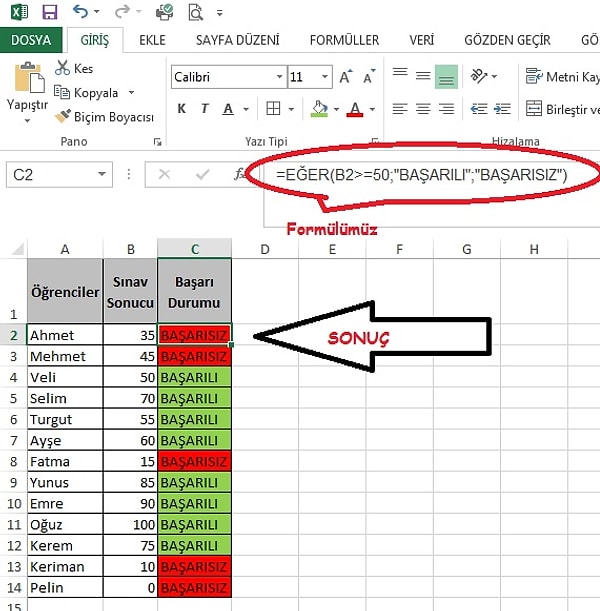 Basit Eğer Formülü Kullanımı Örneği