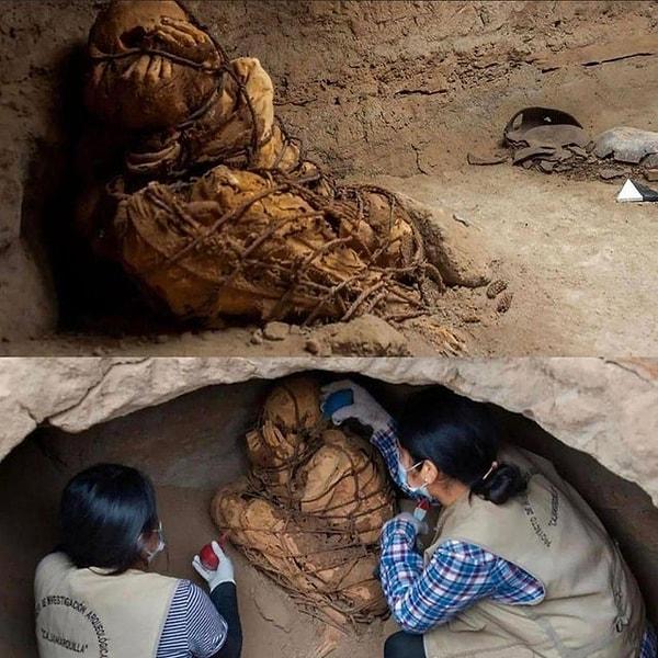 12. Peru'da bulunan 1200 yıllık bağlanmış bir mumya!