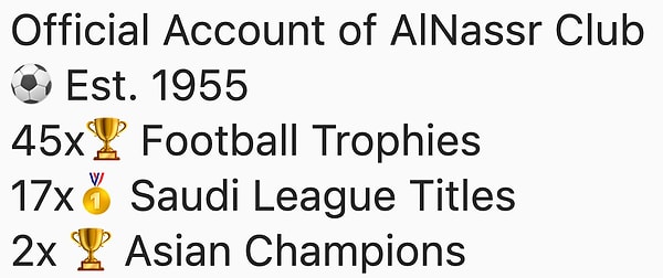 Toplamda aldıkları 45 kupanın ise ne olduğuna dair bir bilgi yok. Ufak kelime oyunlarıyla sanki Suudi Arabistan'da 17 kez şampiyon olduklarına dair bir algı oluşturmaya çalışmışlar.