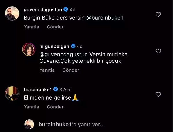 Tüm ünlü camiasını dahi yeteneğiyle etkileyen gence bir destek de piyanist Burçin Büke'den geldi. Ünlü isim "Elimden ne gelirse..." diyerek desteğini esirgemeyeceğini belirtti.