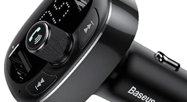 2. BASEUS T Typed Bluetooth MP3 Araç İçi Telefon Tutucu Şarj Cihazı Siyah
