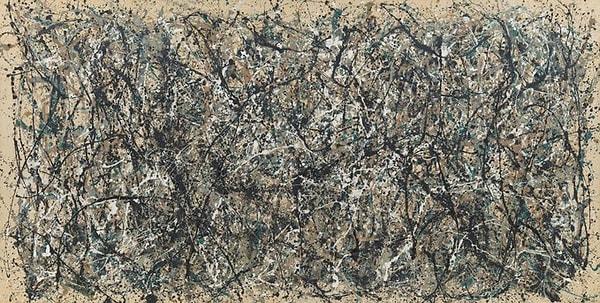 Biraz ileri gidelim ve bu esere bakalım. Bu ise, Jackson Pollock'un stüdyosunda tek başınayken tamamen içinden gelerek yarattığı bir eser. Aradaki fark tokat gibi suratımıza çarpıyor.