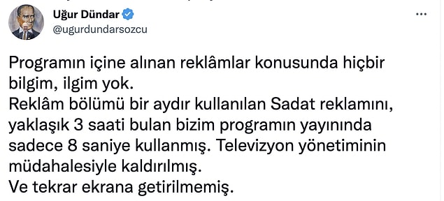 Konuyla ilgili gazeteci Uğur Dündar'da bir paylaşımda bulundu. Dündar, bir süre sonra paylaşımını sildi?