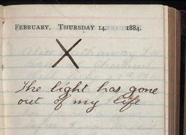 12. ABD'nin 26. başkanı Teddy Roosevelt'in eşi ve annesinin aynı zamanda öldüğü günden sayfa: "Işık hayatımdan gitti." (1884)