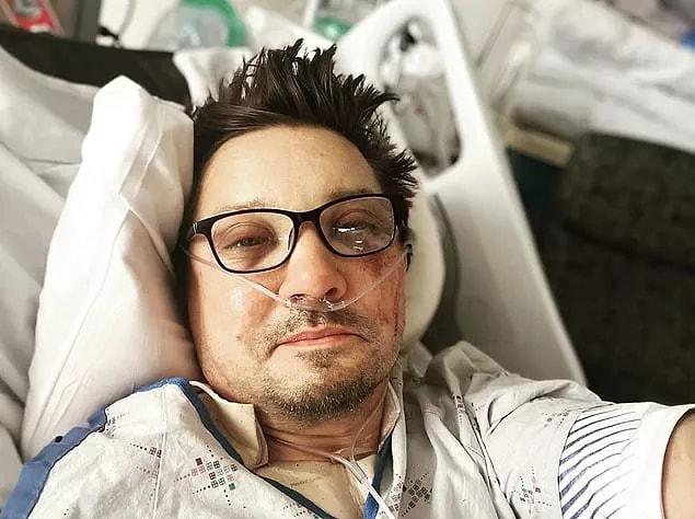 Jeremy Renner, who shared a pose of himself lying in the hospital and said: " Thank you all for your kind words. 🙏. Im too messed up now to type. But I send love to you all." his note.