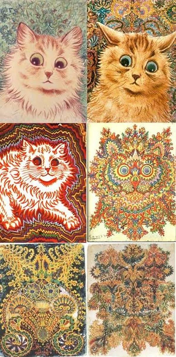 1. Şizofren bir ressamın hastalığı ilerledikçe çizdiği kedi çizimleri 👇