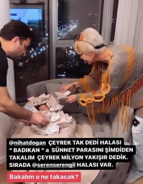 Badıkan'ı görmeye giden Doğan'ın eski iş arkadaşı Seyhan Soylu, minik bebeği paraya boğdu. O anları ise Instagram hesabından paylaştı.