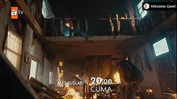 Dizinin yeni bölümde Ateş Kuşları'nın evlerinde büyük bir yangın çıkar ve Ali içerdekileri kurtarmaya çalışır.