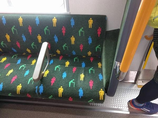 9. Trenlerde bulunan desenli koltuklar öncelik sahibi olanları unutmamak için yapılmıştır.