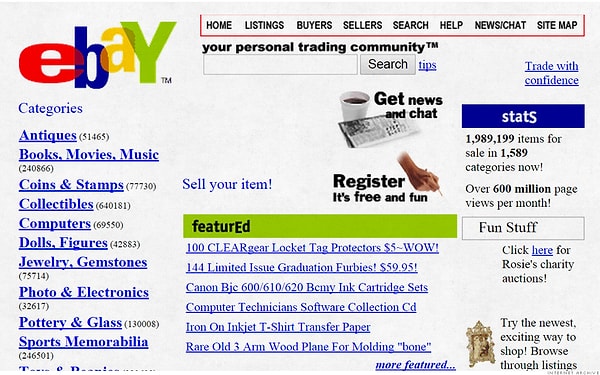 6. 1995 yılında da ilk çevrimiçi açık arttırma sitesi Ebay açıldı.