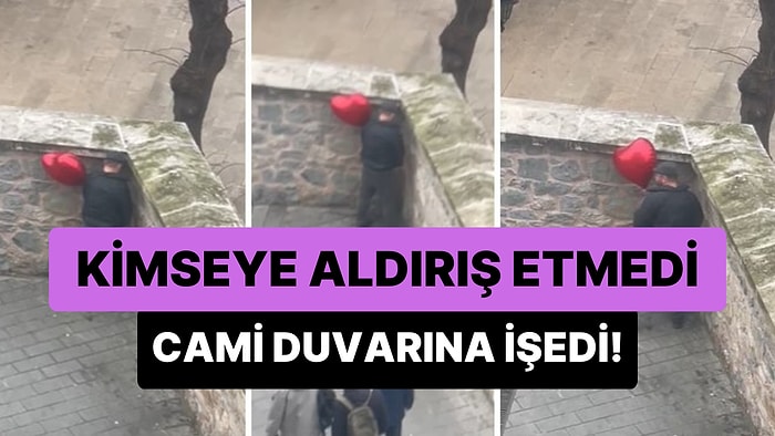 Sokaktan Geçen Kimseye Aldırış Etmeden Cami Duvarına İşeyen Balonlu Dayı