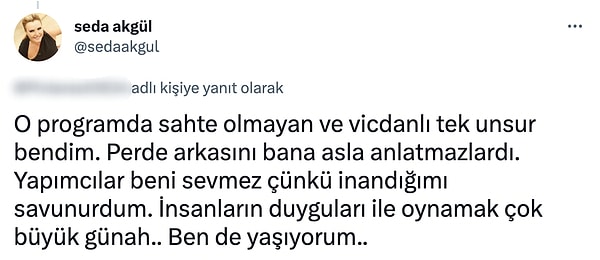 Seda Akgül ise kendisinin geri dönmesini isteyen bir kullanıcıya verdiği cevapla gündem yarattı!