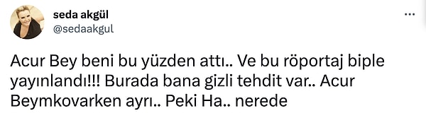 Seda Akgül, Adnan Oktar hakkında söyledikleri cümleler yüzünden Acun Ilıcalı'nın kendisini işten çıkarttırdığını da iddia etti.