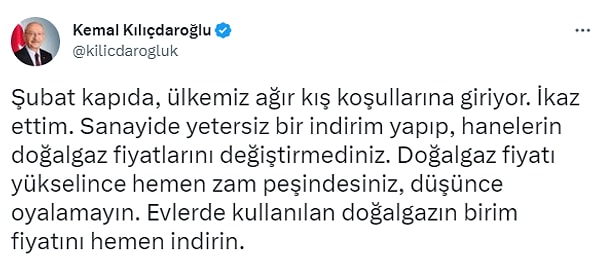 İşte Kemal Kılıçdaroğlu'nun tweeti: