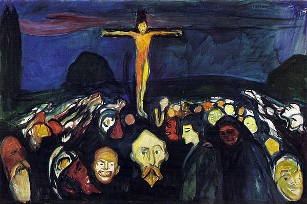 Munch'un 1900 tarihli 'Golgotha'sı, Gauguin'in 'Sarı İsa'sına açık bir gönderme gibi görünüyor.