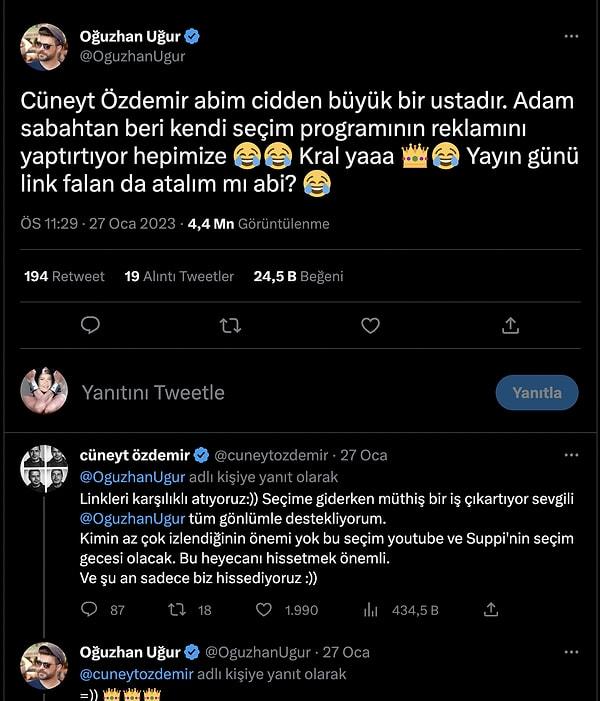 Ve Oğuzhan, Cüneyt Özdemir'i kendi programının reklamını yapmakla itham etti.